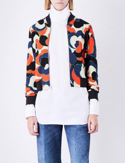 DRIES VAN NOTEN Haralson cotton-jersey bomber jacket ~ floral print jackets ~ retro - flipped