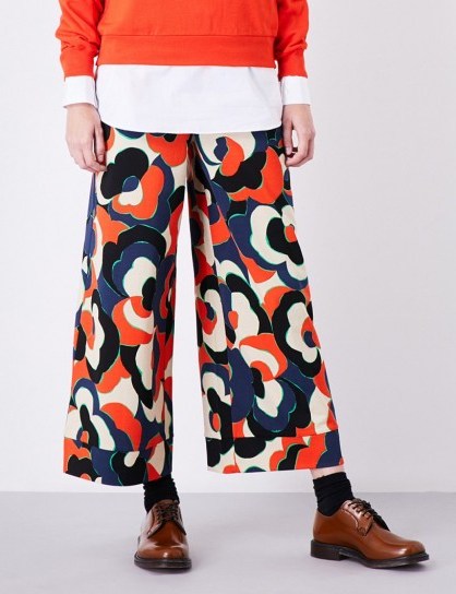 DRIES VAN NOTEN Hasson wide-leg cotton trousers ~ red floral print pants ~ cropped hem - flipped