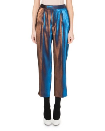 Dries Van Noten Penny Shiny Lamé Pants | luxury cropped trousers - flipped