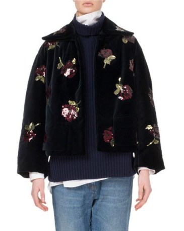 Dries Van Noten Ruddy Embroidered Velvet Jacket | navy floral jackets - flipped