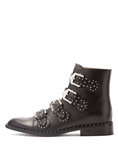 GIVENCHY Elegant studded suede ankle boots | black buckle biker boots - flipped