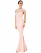 GODDIVA Embellished Fishtail Maxi Dress – Blush