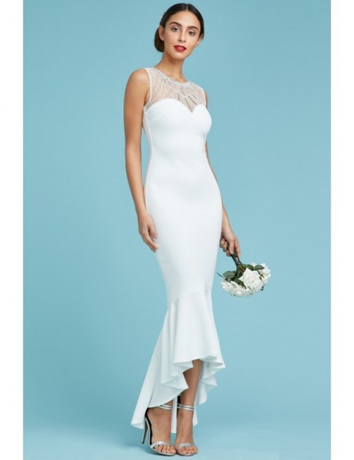 GODDIVA Embellished Fishtail Maxi Wedding Dress White – affordable bridal dresses - flipped