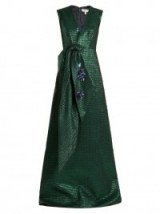 DELPOZO Embellished-bow polka-dot jacquard gown