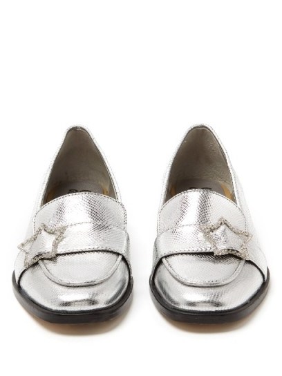 ALEXACHUNG Embellished-star faux-leather loafers | silver metallic flats - flipped