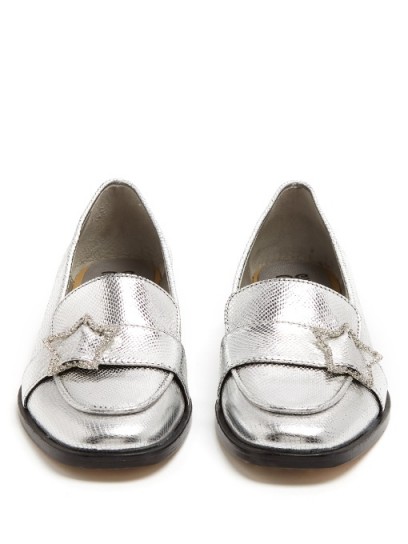 ALEXACHUNG Embellished-star faux-leather loafers | silver metallic flats