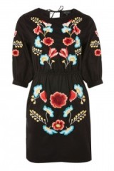 Embroidered Blouson Sleeve Shift Dress – black floral summer dresses