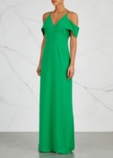 HALSTON HERITAGE Emerald open-shoulder maxi dress