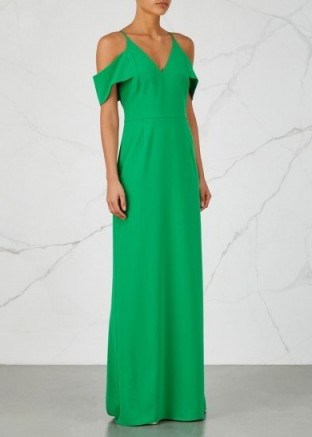HALSTON HERITAGE Emerald open-shoulder maxi dress - flipped