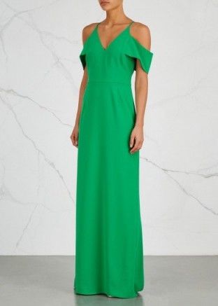 HALSTON HERITAGE Emerald open-shoulder maxi dress
