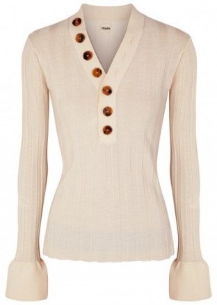 KHAITE Eva ribbed stretch wool jumper | chic ivory jumpers | luxe knitwear - flipped