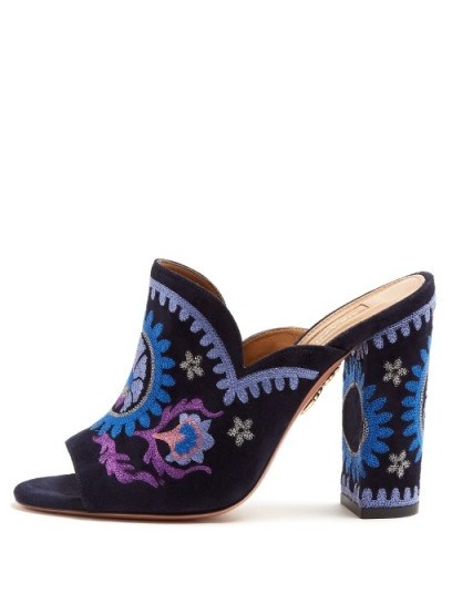 AQUAZZURA Evie floral-embroidered mules - flipped