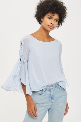 Topshop Eyelet Lace Up Flute Sleeve Top - flipped