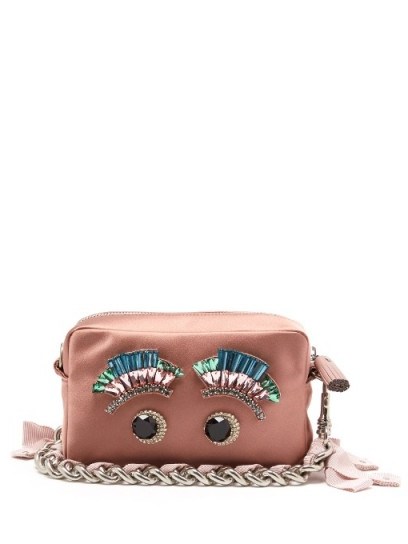 ANYA HINDMARCH Eyes satin clutch ~ beautiful small pink embellished bags - flipped