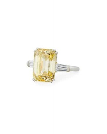 Fantasia by DeSerio Emerald-Cut Yellow CZ Ring with Tapered Baguettes ~ luxe cubic zirconia rings ~ yellow stone jewellery - flipped