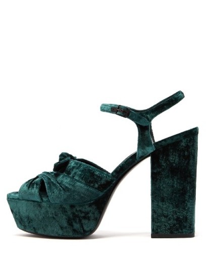 SAINT LAURENT Farrah velvet platform sandals ~ luxe green platforms - flipped