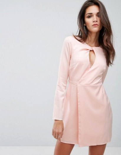 Fashion Union Shift Dress With Key Hole Front ~ pale pink dresses - flipped