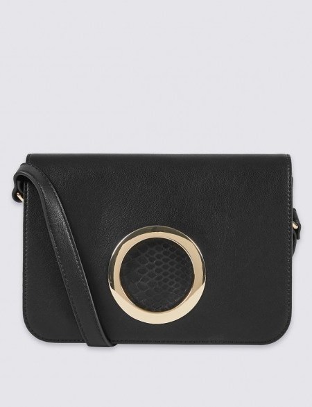 M&S COLLECTION Faux Leather Ring Across Body Bag / Marks and Spencer black handbags / crossbody - flipped