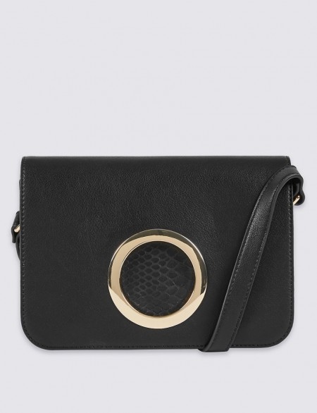 M&S COLLECTION Faux Leather Ring Across Body Bag / Marks and Spencer black handbags / crossbody
