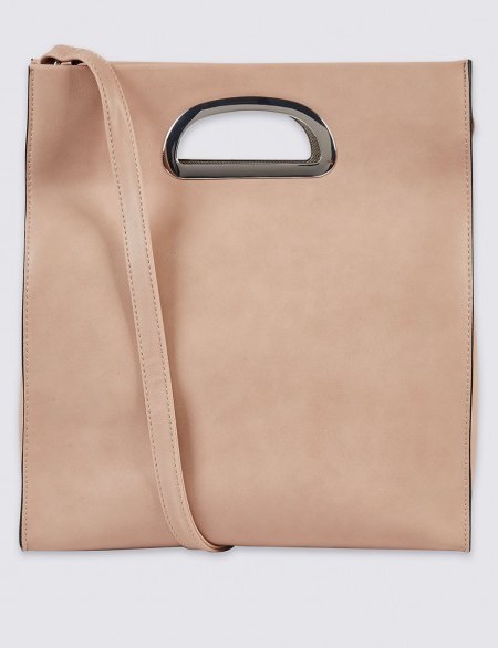 M&S COLLECTION Faux Leather Ring Tote Bag / nude handbags / Marks and Spencer bags - flipped