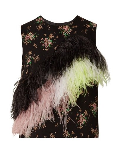 MSGM Feather-embellished floral-print crepe top - flipped