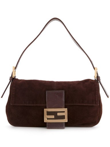 FENDI VINTAGE classic Baguette bag – brown suede shoulder bags – designer handbags - flipped