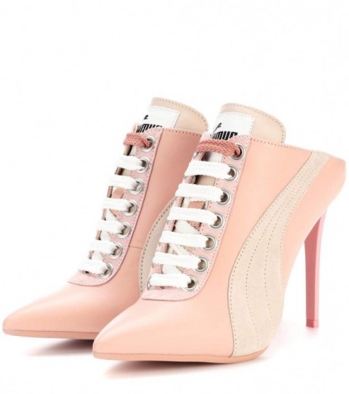 FENTY BY RIHANNA Lace-up leather mules – pink backless booties - flipped