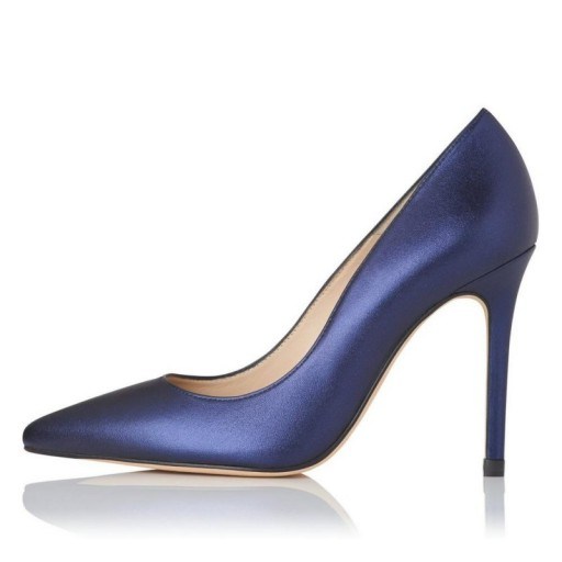L.K. BENNETT FERN NAVY METALLIC LEATHER COURTS ~ blue high heel court shoes - flipped