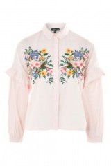 Topshop Floral Embroidered Shirt – pink ruffle sleeved shirts