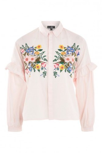 Topshop Floral Embroidered Shirt – pink ruffle sleeved shirts - flipped