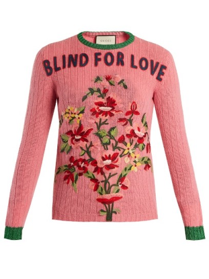 GUCCI Floral-embroidered Blind For Love ribbed-knit wool sweater