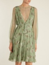 VALENTINO Floral-print lace-trimmed silk-chiffon dress