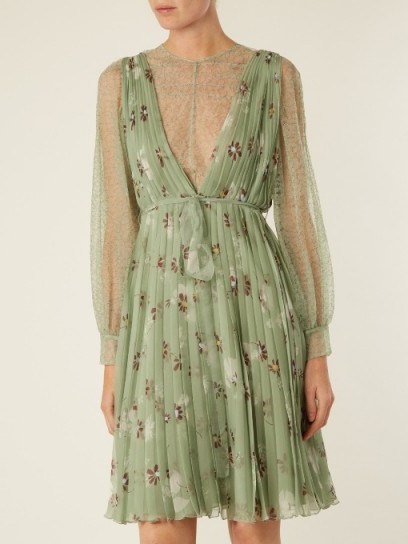 VALENTINO Floral-print lace-trimmed silk-chiffon dress - flipped
