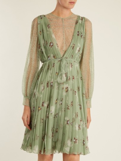 VALENTINO Floral-print lace-trimmed silk-chiffon dress