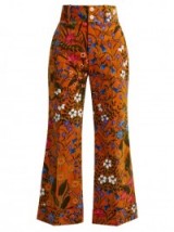 GUCCI Floral-print wide-leg corduroy cropped trousers