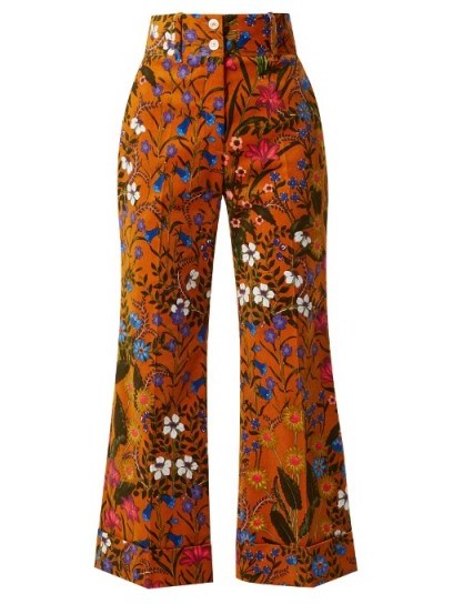GUCCI Floral-print wide-leg corduroy cropped trousers - flipped