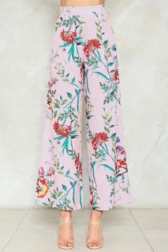 Nasty Gal Flower of the Flock Wide-Leg Pants ~ pink floral trousers - flipped