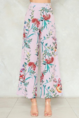 Nasty Gal Flower of the Flock Wide-Leg Pants ~ pink floral trousers