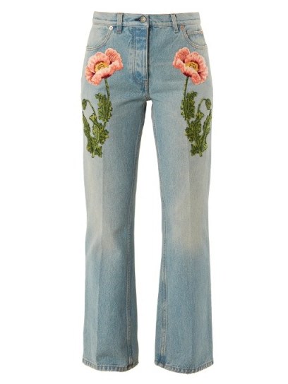 GUCCI Flower-embroidered straight-leg jeans - flipped