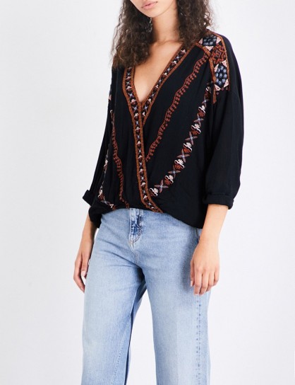 FREE PEOPLE Crescent Moon embroidered gauze top