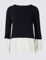 PER UNA Frill Colour Block 3/4 Sleeve Jumper / M&S jumpers / Marks and Spencer