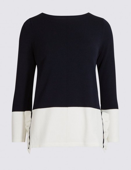 PER UNA Frill Colour Block 3/4 Sleeve Jumper / M&S jumpers / Marks and Spencer - flipped