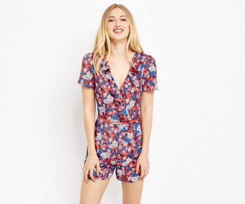 Oasis FRILL NECK PLAYSUIT – floral playsuits
