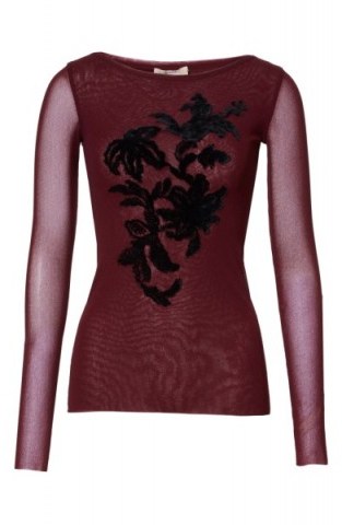 Fuzzi Embroidered Tulle Top Plum ~ sheer tops - flipped