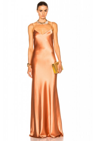GALVAN Alcazar V-Neck Dress Burnt Orange ~ long cami-strap slip dresses