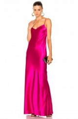 GALVAN V Neck Satin Slip Dress Fuchsia | long pink cami dresses