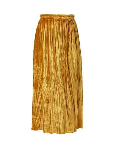 MASSCOB Gathered velvet wrap skirt ~ gold midi skirts - flipped