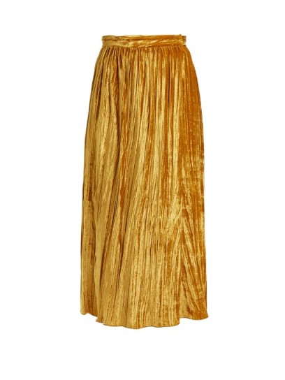 MASSCOB Gathered velvet wrap skirt ~ gold midi skirts