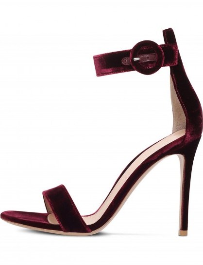 GIANVITO ROSSI Portofino 105 velvet heeled sandals – wine barely there high heels - flipped