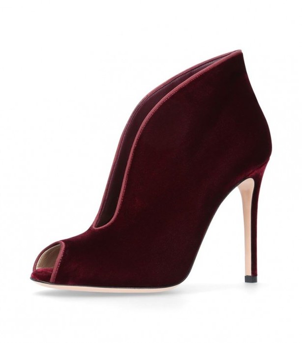 Gianvito Rossi Vamp Shoe Boots – burgundy velvet peep toe shoes - flipped